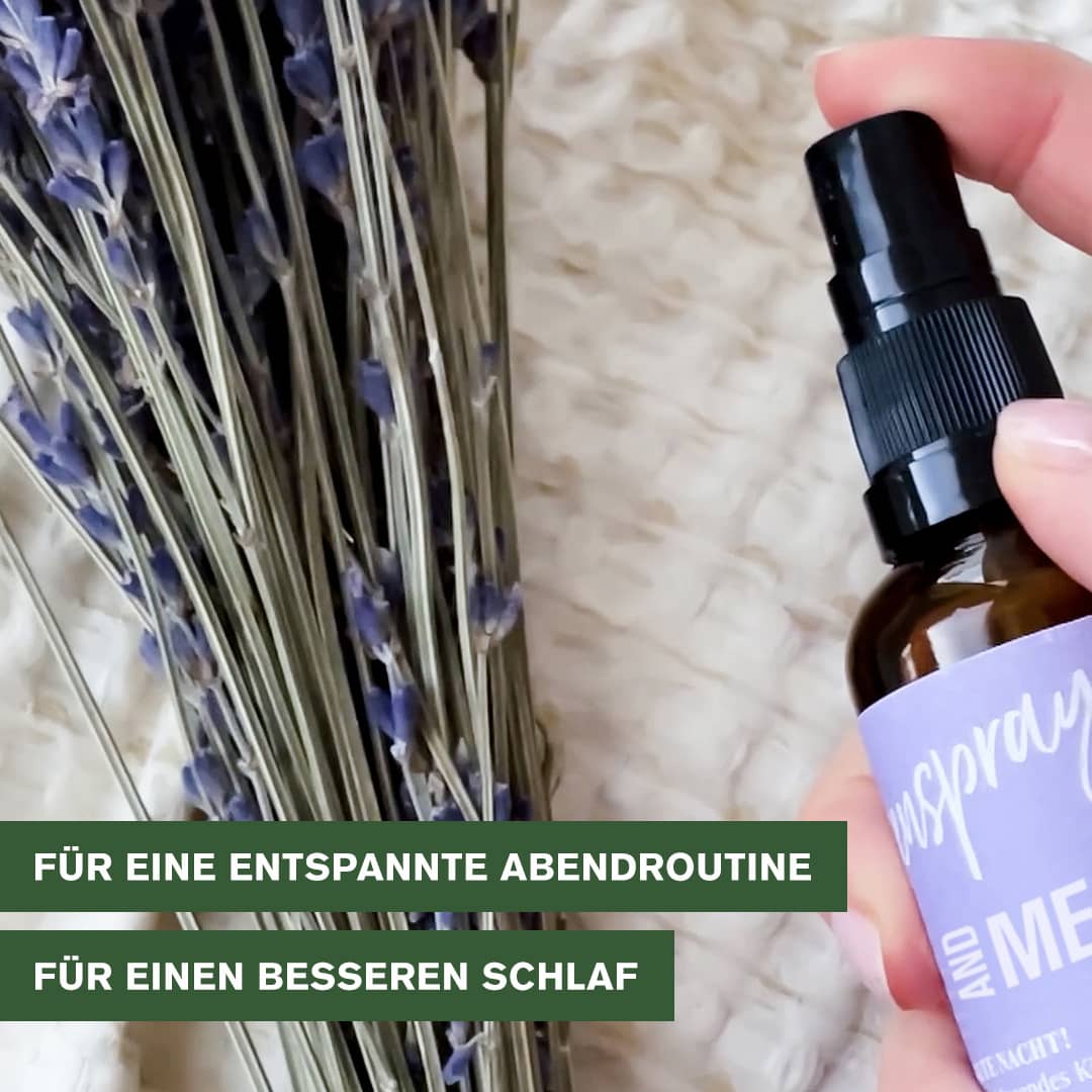 Lavendel Kissenspray für entspannte Abendroutine und besseren Schlaf.